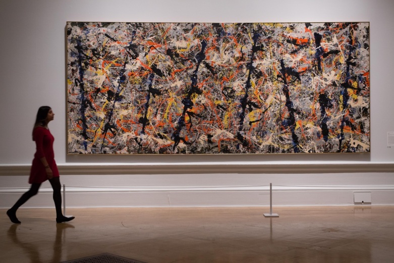 Jackson Pollock, Blue Poles, 1952. Oil, enamel and aluminium paint with glass on canvas, 212.1 x 488.9 cm. National Gallery of Australia, Canberra. Purchased 1973. Reproduced with kind permission from the Royal Academy. Photo. © David Parry. 